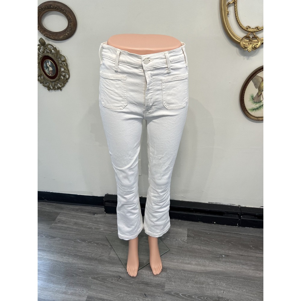 MOTHER Superior The Hustler Patch Off White Cream High Rise Flare Jeans Size 25